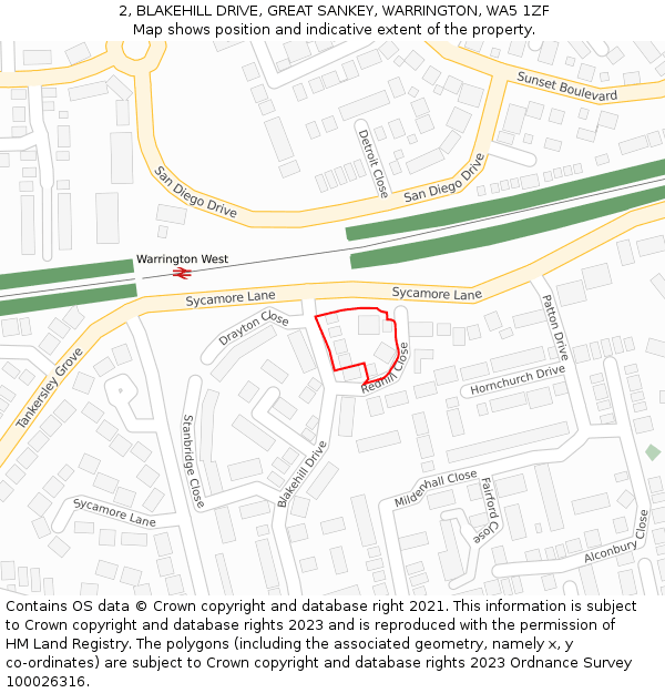 2, BLAKEHILL DRIVE, GREAT SANKEY, WARRINGTON, WA5 1ZF: Location map and indicative extent of plot