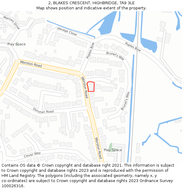 2, BLAKES CRESCENT, HIGHBRIDGE, TA9 3LE: Location map and indicative extent of plot