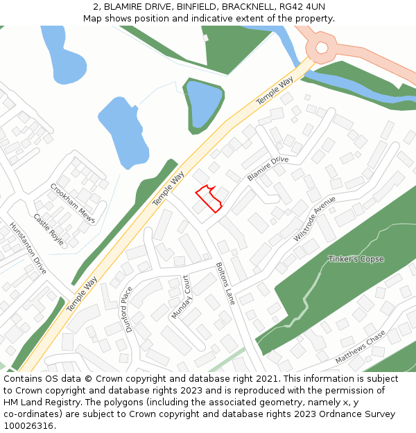 2, BLAMIRE DRIVE, BINFIELD, BRACKNELL, RG42 4UN: Location map and indicative extent of plot