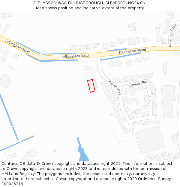 2, BLASSON WAY, BILLINGBOROUGH, SLEAFORD, NG34 0NL: Location map and indicative extent of plot