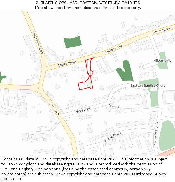 2, BLATCHS ORCHARD, BRATTON, WESTBURY, BA13 4TS: Location map and indicative extent of plot