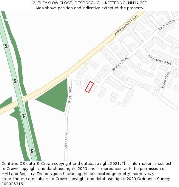 2, BLEAKLOW CLOSE, DESBOROUGH, KETTERING, NN14 2FE: Location map and indicative extent of plot