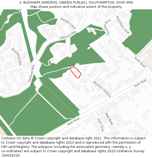 2, BLENHEIM GARDENS, DIBDEN PURLIEU, SOUTHAMPTON, SO45 4RW: Location map and indicative extent of plot