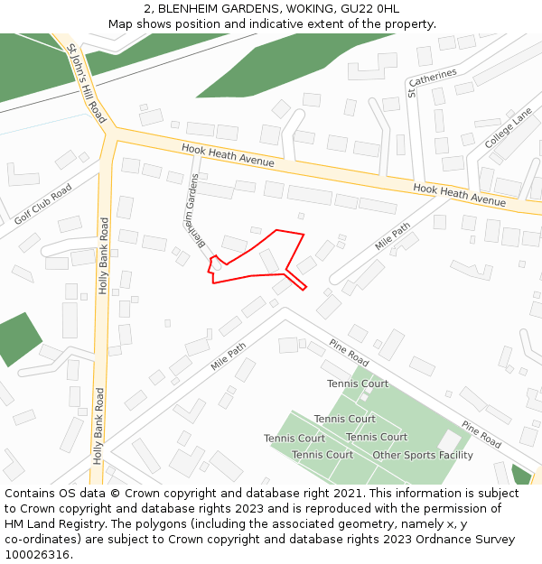 2, BLENHEIM GARDENS, WOKING, GU22 0HL: Location map and indicative extent of plot
