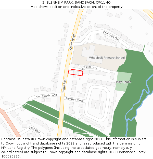 2, BLENHEIM PARK, SANDBACH, CW11 4QJ: Location map and indicative extent of plot