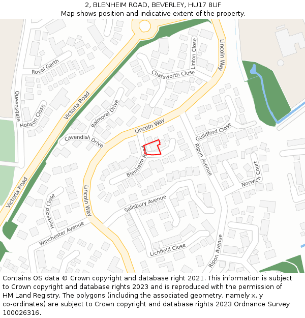 2, BLENHEIM ROAD, BEVERLEY, HU17 8UF: Location map and indicative extent of plot