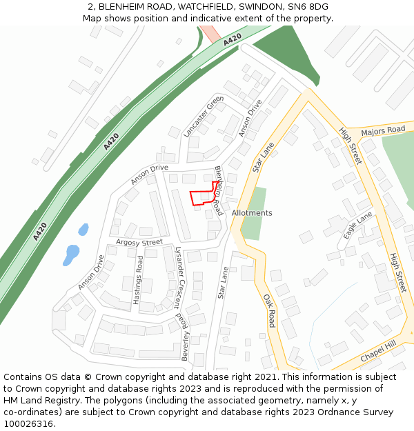 2, BLENHEIM ROAD, WATCHFIELD, SWINDON, SN6 8DG: Location map and indicative extent of plot