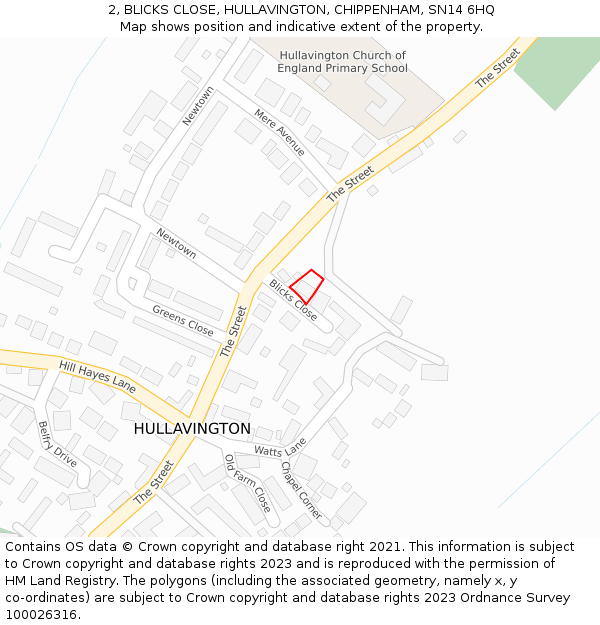 2, BLICKS CLOSE, HULLAVINGTON, CHIPPENHAM, SN14 6HQ: Location map and indicative extent of plot