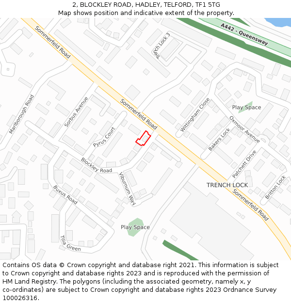 2, BLOCKLEY ROAD, HADLEY, TELFORD, TF1 5TG: Location map and indicative extent of plot