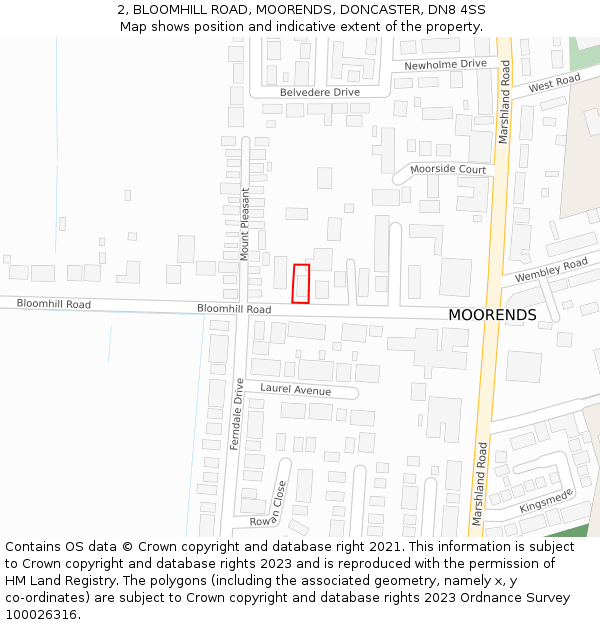 2, BLOOMHILL ROAD, MOORENDS, DONCASTER, DN8 4SS: Location map and indicative extent of plot