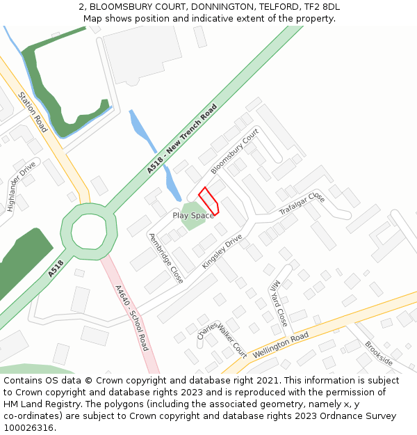 2, BLOOMSBURY COURT, DONNINGTON, TELFORD, TF2 8DL: Location map and indicative extent of plot