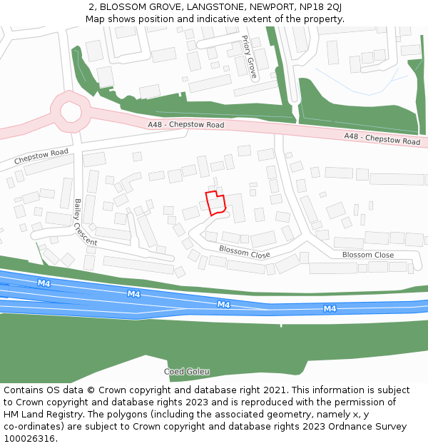 2, BLOSSOM GROVE, LANGSTONE, NEWPORT, NP18 2QJ: Location map and indicative extent of plot