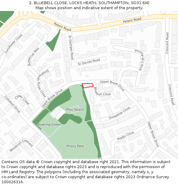 2, BLUEBELL CLOSE, LOCKS HEATH, SOUTHAMPTON, SO31 6XE: Location map and indicative extent of plot