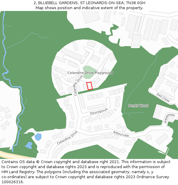 2, BLUEBELL GARDENS, ST LEONARDS-ON-SEA, TN38 0GH: Location map and indicative extent of plot