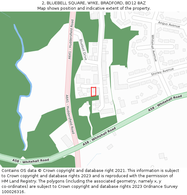 2, BLUEBELL SQUARE, WYKE, BRADFORD, BD12 8AZ: Location map and indicative extent of plot