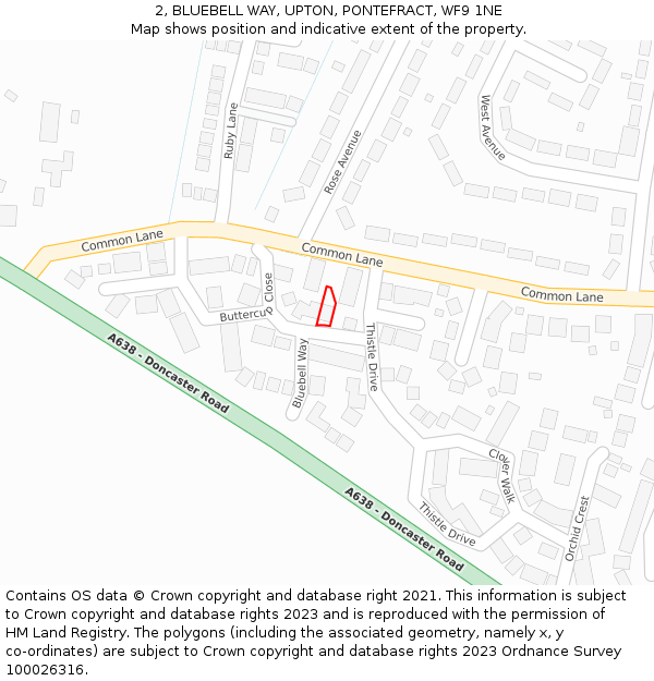 2, BLUEBELL WAY, UPTON, PONTEFRACT, WF9 1NE: Location map and indicative extent of plot