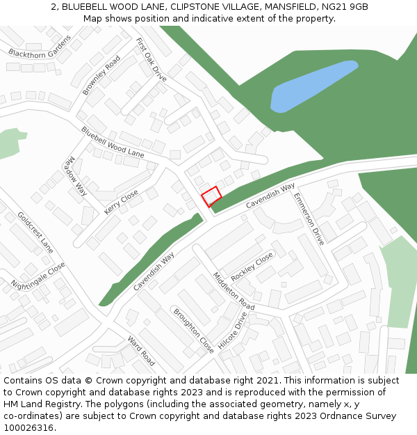 2, BLUEBELL WOOD LANE, CLIPSTONE VILLAGE, MANSFIELD, NG21 9GB: Location map and indicative extent of plot