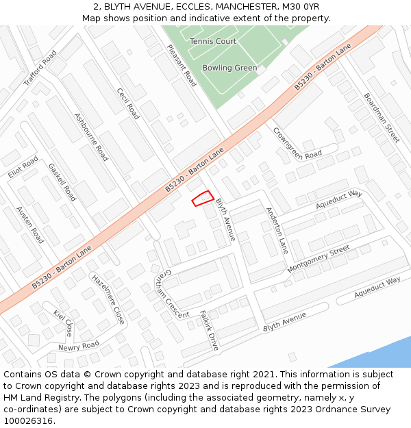 2, BLYTH AVENUE, ECCLES, MANCHESTER, M30 0YR: Location map and indicative extent of plot
