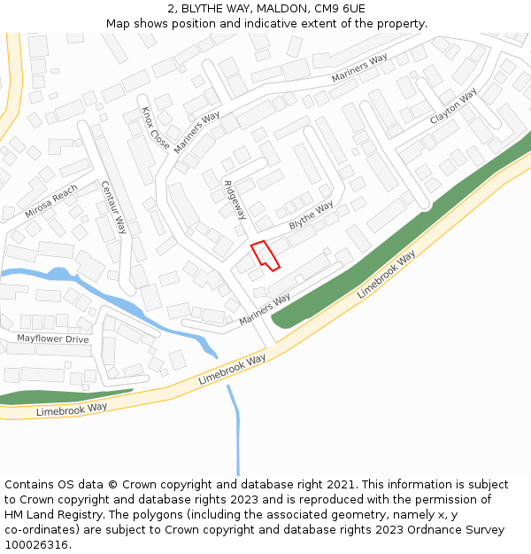 2, BLYTHE WAY, MALDON, CM9 6UE: Location map and indicative extent of plot