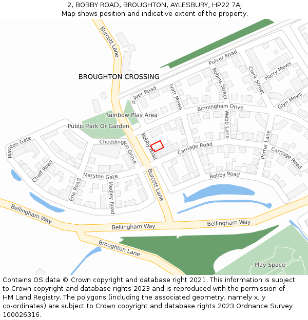 2, BOBBY ROAD, BROUGHTON, AYLESBURY, HP22 7AJ: Location map and indicative extent of plot