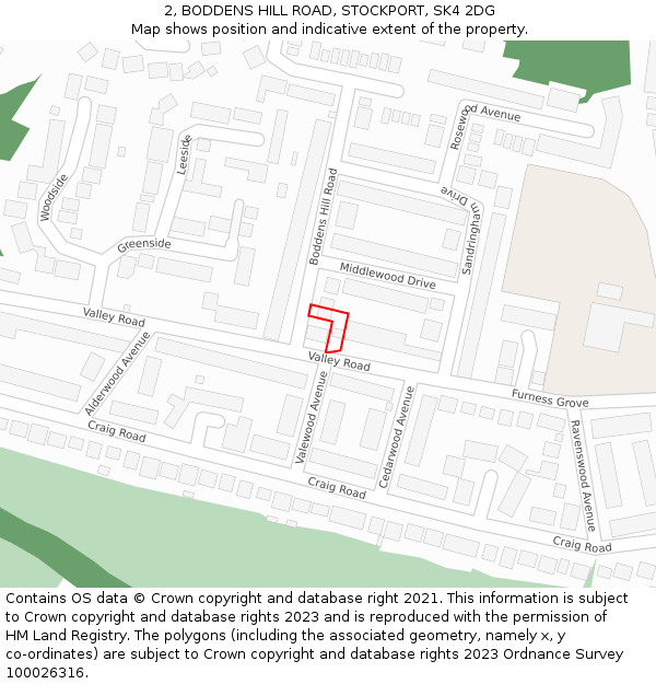 2, BODDENS HILL ROAD, STOCKPORT, SK4 2DG: Location map and indicative extent of plot