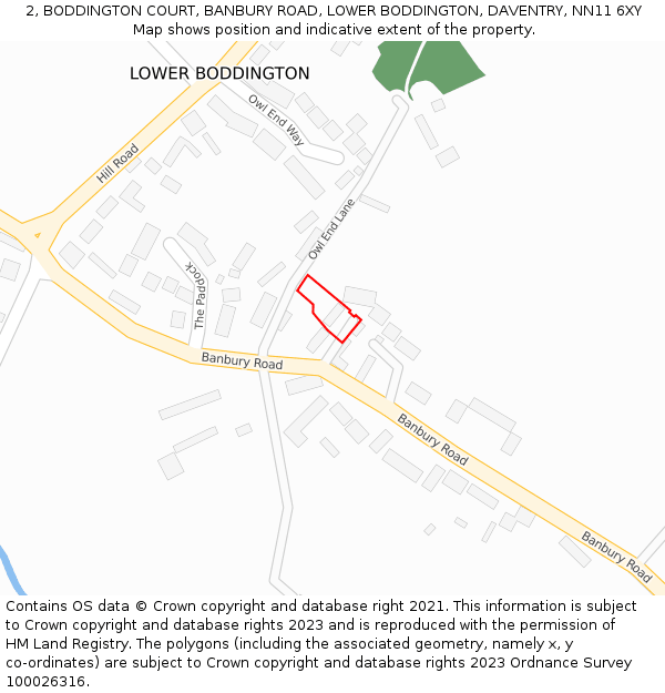 2, BODDINGTON COURT, BANBURY ROAD, LOWER BODDINGTON, DAVENTRY, NN11 6XY: Location map and indicative extent of plot