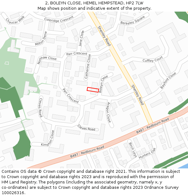 2, BOLEYN CLOSE, HEMEL HEMPSTEAD, HP2 7LW: Location map and indicative extent of plot