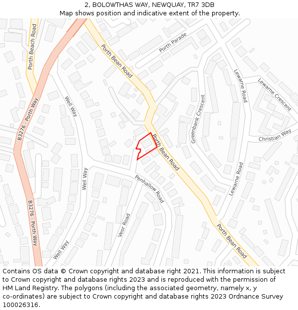 2, BOLOWTHAS WAY, NEWQUAY, TR7 3DB: Location map and indicative extent of plot