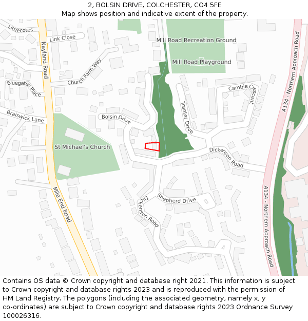 2, BOLSIN DRIVE, COLCHESTER, CO4 5FE: Location map and indicative extent of plot