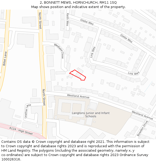 2, BONNETT MEWS, HORNCHURCH, RM11 1SQ: Location map and indicative extent of plot