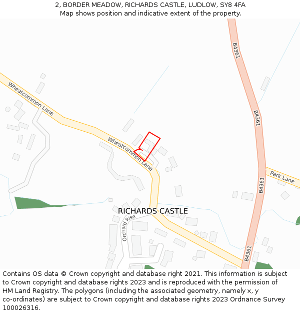 2, BORDER MEADOW, RICHARDS CASTLE, LUDLOW, SY8 4FA: Location map and indicative extent of plot