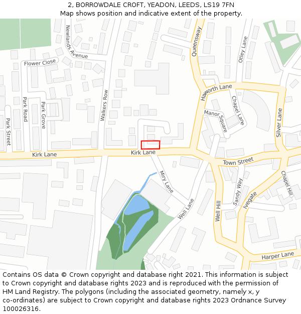 2, BORROWDALE CROFT, YEADON, LEEDS, LS19 7FN: Location map and indicative extent of plot