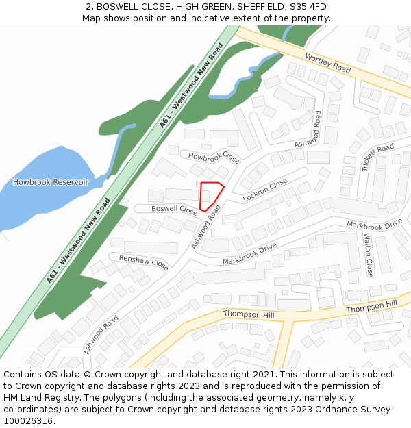 2, BOSWELL CLOSE, HIGH GREEN, SHEFFIELD, S35 4FD: Location map and indicative extent of plot