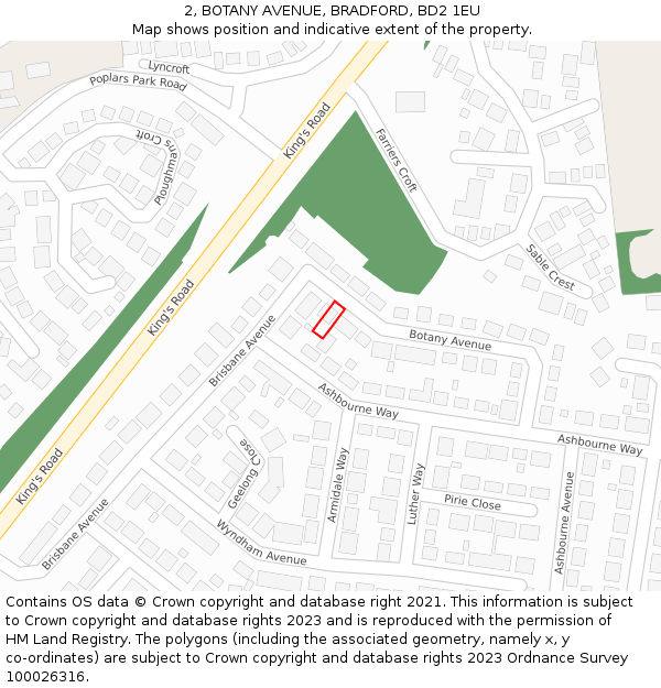 2, BOTANY AVENUE, BRADFORD, BD2 1EU: Location map and indicative extent of plot