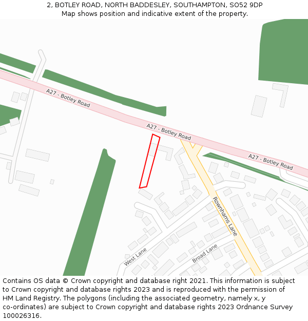 2, BOTLEY ROAD, NORTH BADDESLEY, SOUTHAMPTON, SO52 9DP: Location map and indicative extent of plot