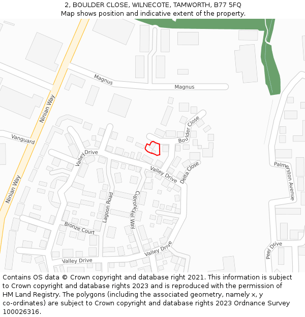 2, BOULDER CLOSE, WILNECOTE, TAMWORTH, B77 5FQ: Location map and indicative extent of plot