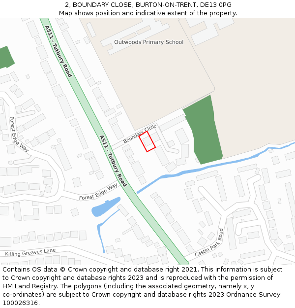 2, BOUNDARY CLOSE, BURTON-ON-TRENT, DE13 0PG: Location map and indicative extent of plot
