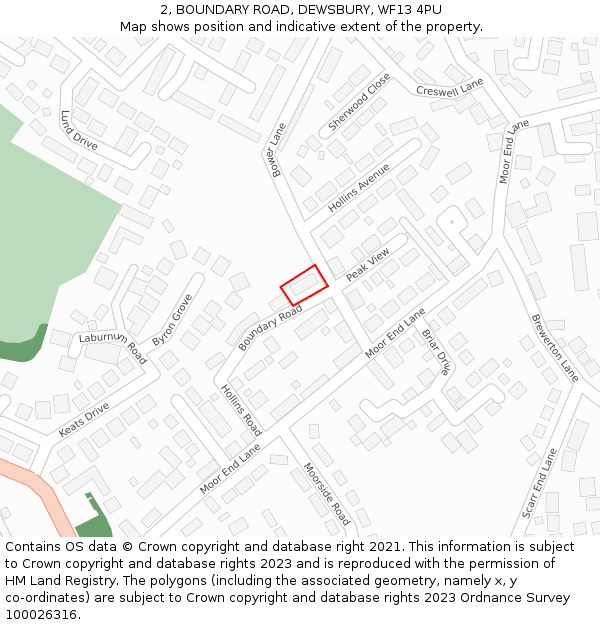 2, BOUNDARY ROAD, DEWSBURY, WF13 4PU: Location map and indicative extent of plot