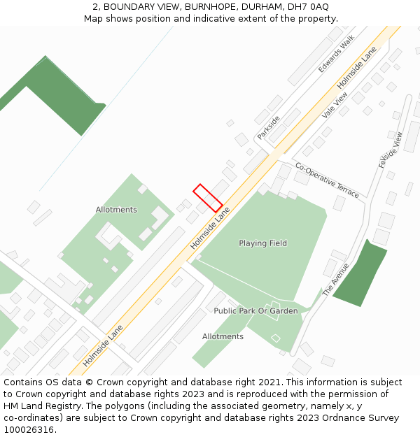 2, BOUNDARY VIEW, BURNHOPE, DURHAM, DH7 0AQ: Location map and indicative extent of plot