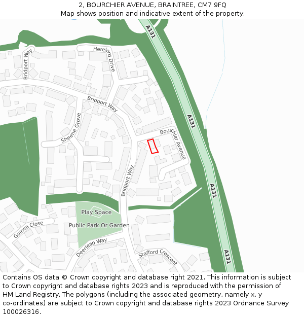 2, BOURCHIER AVENUE, BRAINTREE, CM7 9FQ: Location map and indicative extent of plot