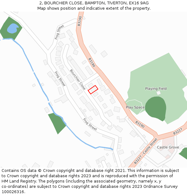 2, BOURCHIER CLOSE, BAMPTON, TIVERTON, EX16 9AG: Location map and indicative extent of plot