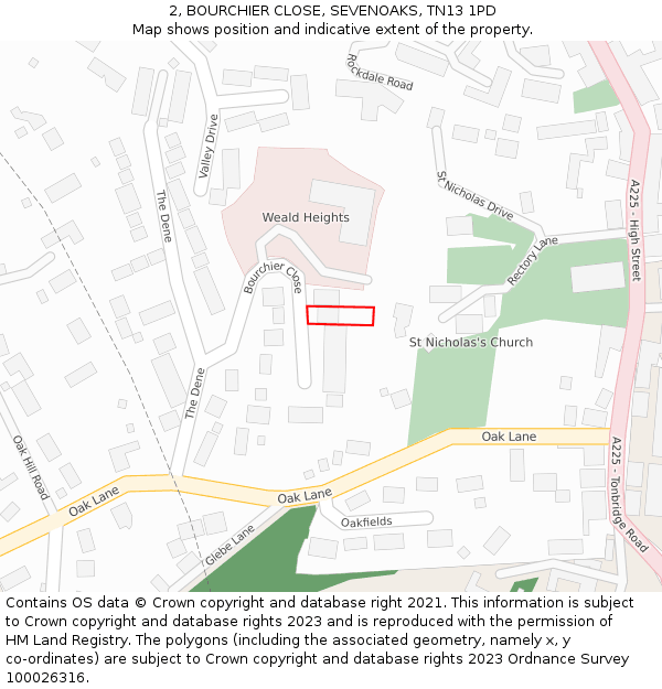 2, BOURCHIER CLOSE, SEVENOAKS, TN13 1PD: Location map and indicative extent of plot