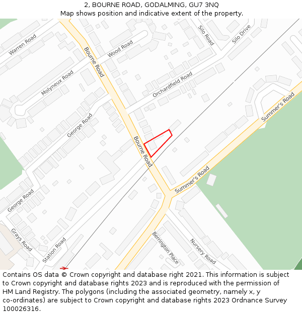 2, BOURNE ROAD, GODALMING, GU7 3NQ: Location map and indicative extent of plot