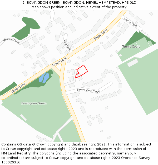 2, BOVINGDON GREEN, BOVINGDON, HEMEL HEMPSTEAD, HP3 0LD: Location map and indicative extent of plot