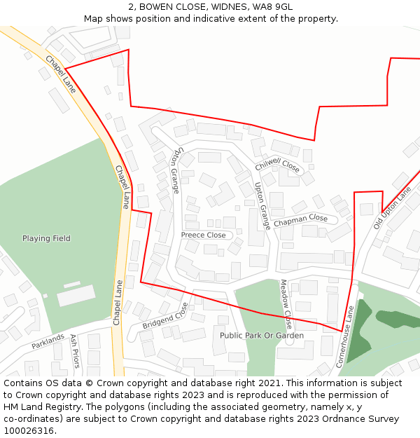 2, BOWEN CLOSE, WIDNES, WA8 9GL: Location map and indicative extent of plot