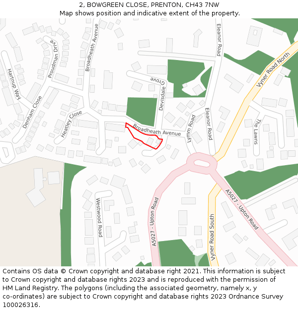 2, BOWGREEN CLOSE, PRENTON, CH43 7NW: Location map and indicative extent of plot