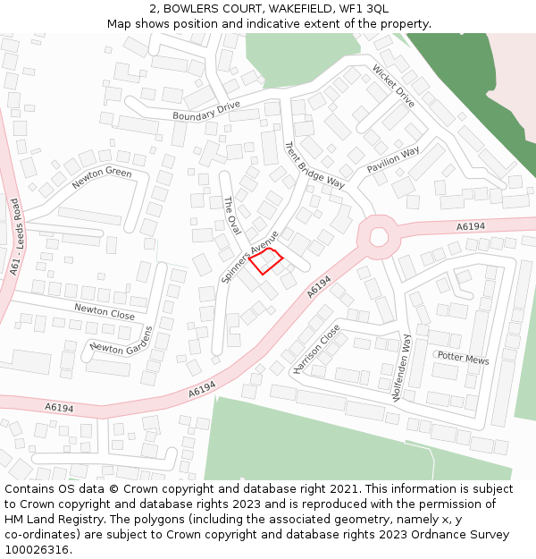 2, BOWLERS COURT, WAKEFIELD, WF1 3QL: Location map and indicative extent of plot