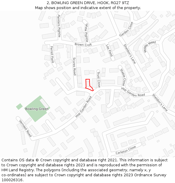 2, BOWLING GREEN DRIVE, HOOK, RG27 9TZ: Location map and indicative extent of plot