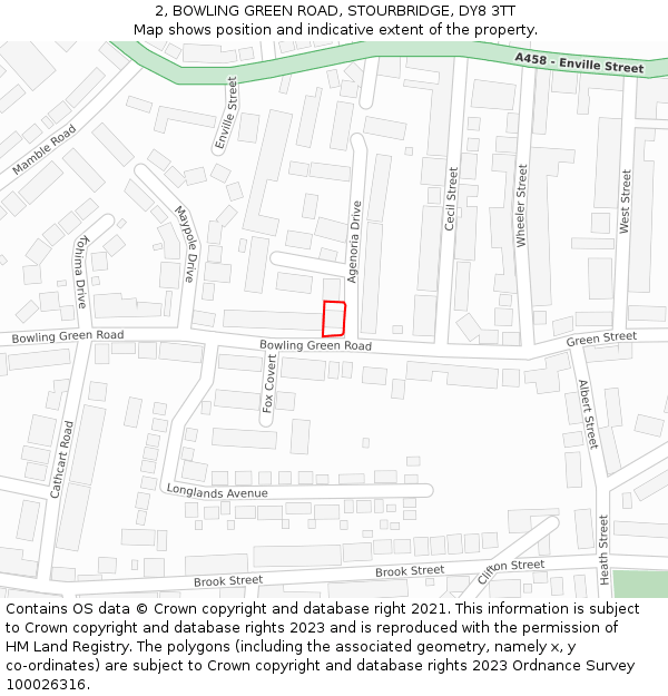 2, BOWLING GREEN ROAD, STOURBRIDGE, DY8 3TT: Location map and indicative extent of plot