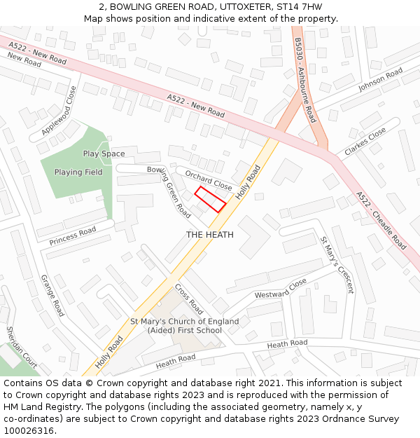 2, BOWLING GREEN ROAD, UTTOXETER, ST14 7HW: Location map and indicative extent of plot
